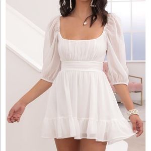 Neia Ruffle Dress in White Chiffon